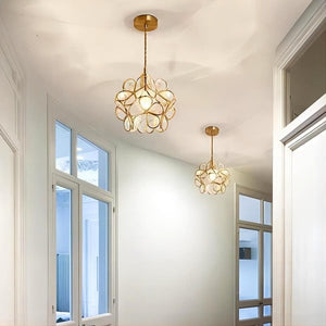 Modern Brass Flower Glass Pendant Light