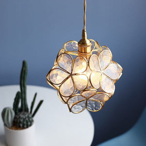 Modern Brass Flower Glass Pendant Light