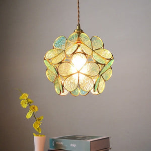 Modern Brass Flower Glass Pendant Light