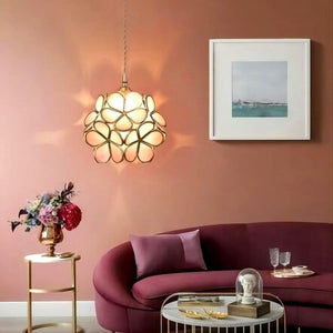 Modern Brass Flower Glass Pendant Light