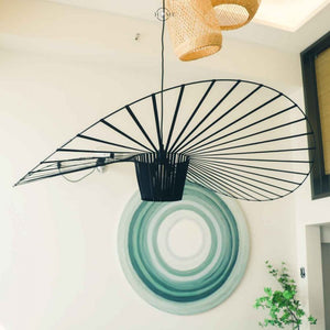 Vintage-Inspired Straw Hat Pendant Light