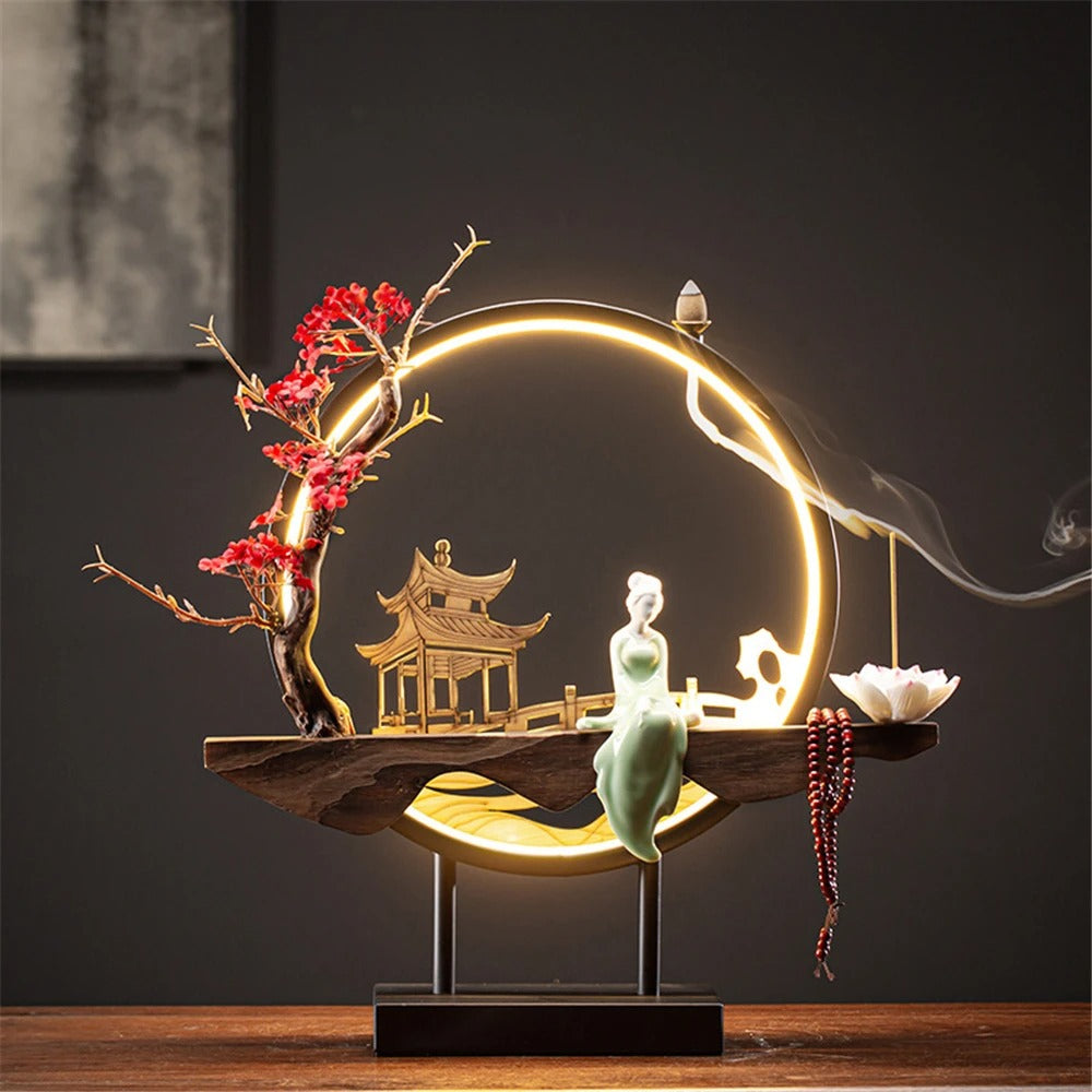Elegant Backflow Incense Burner with LED Light