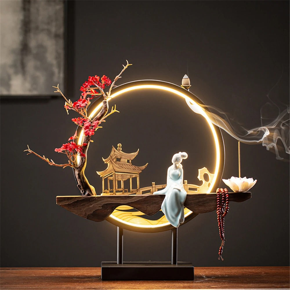 Elegant Backflow Incense Burner with LED Light