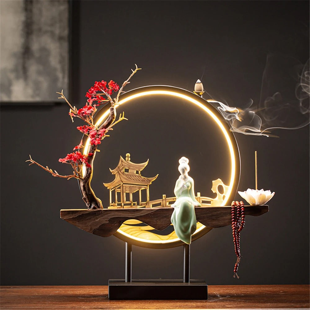 Elegant Backflow Incense Burner with LED Light