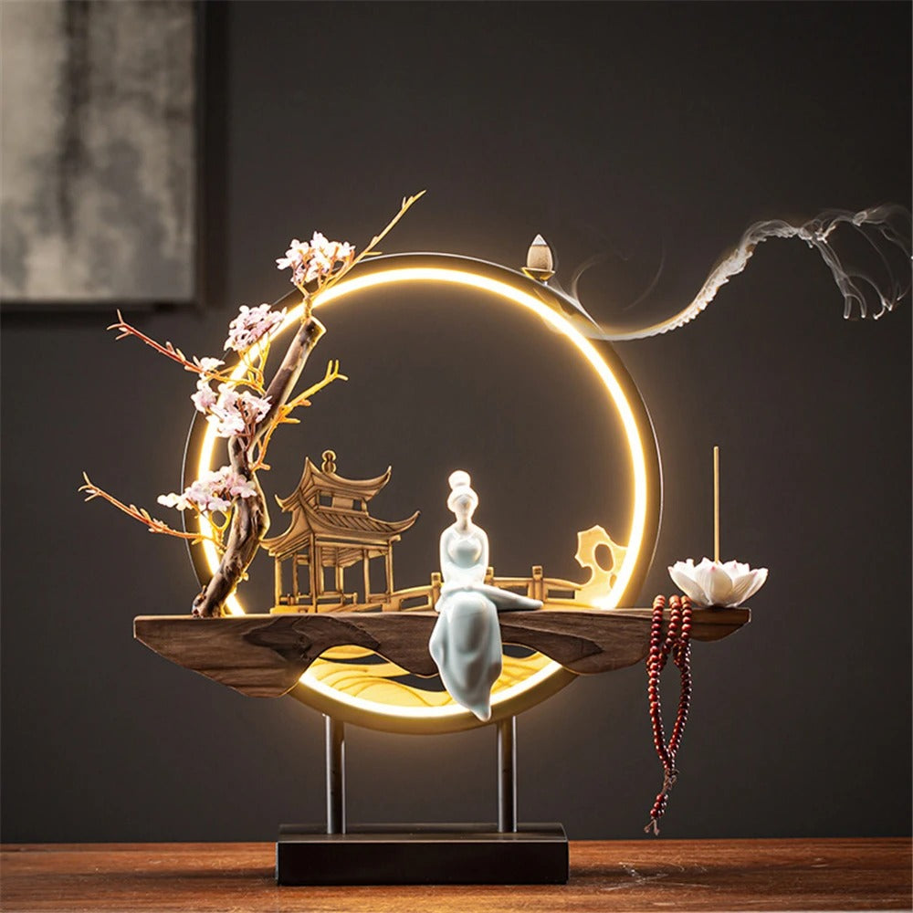 Elegant Backflow Incense Burner with LED Light