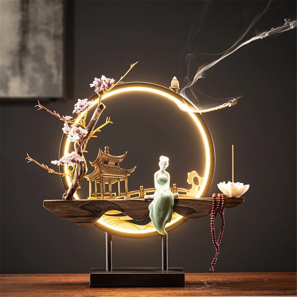Elegant Backflow Incense Burner with LED Light