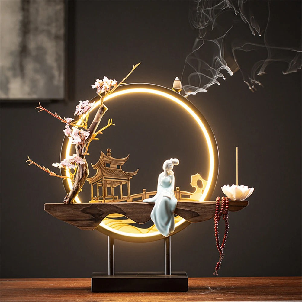 Elegant Backflow Incense Burner with LED Light