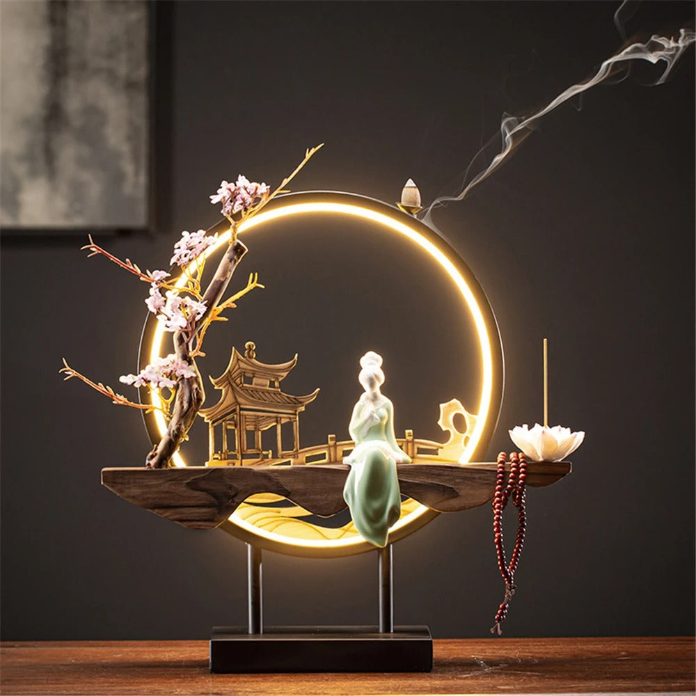 Elegant Backflow Incense Burner with LED Light