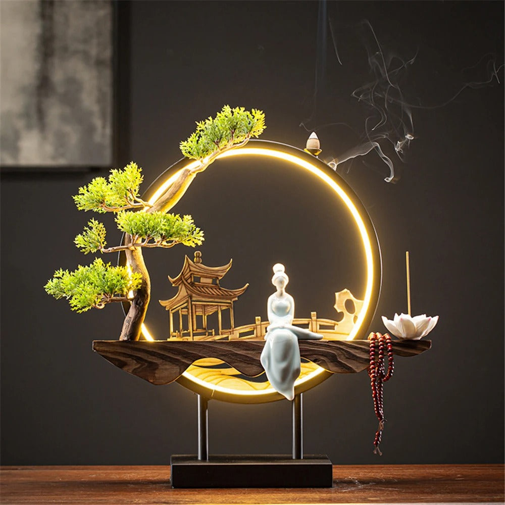 Elegant Backflow Incense Burner with LED Light