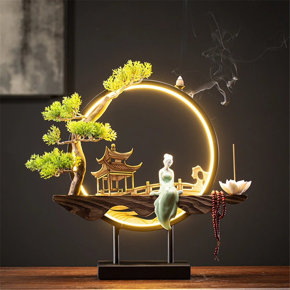 Elegant Backflow Incense Burner with LED Light