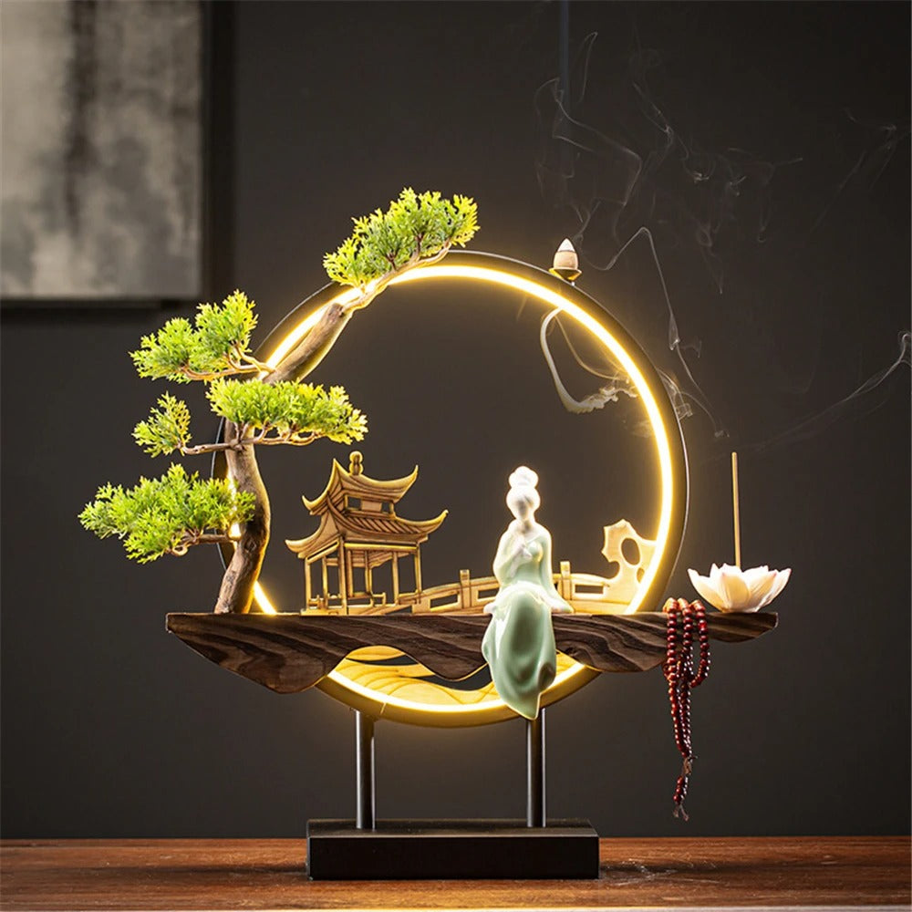 Elegant Backflow Incense Burner with LED Light