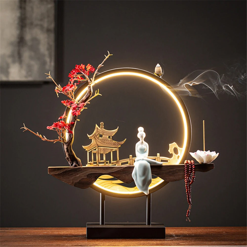 Elegant Backflow Incense Burner with LED Light
