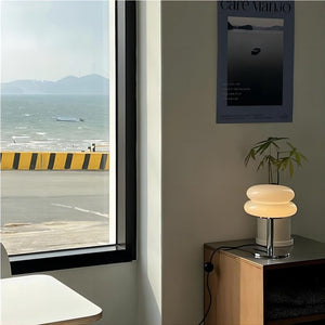 Striped Glass Mushroom Table Lamp Modern LED Light