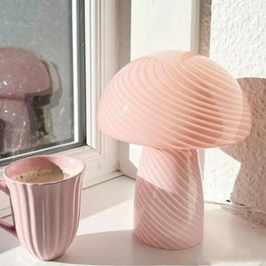 Striped Glass Mushroom Table Lamp Modern LED Light