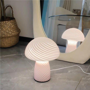 Striped Glass Mushroom Table Lamp Modern LED Light