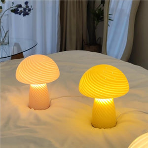 Striped Glass Mushroom Table Lamp Modern LED Light