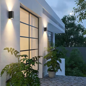 Modern Black Cube Wall Light with Up and Down LED Glow