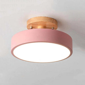 Modern Macaron Wooden Round LED Ceiling Light