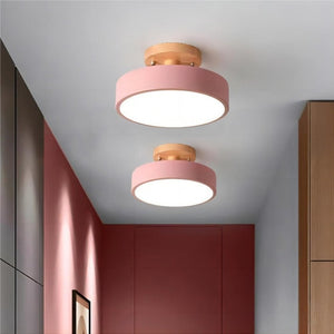 Modern Macaron Wooden Round LED Ceiling Light
