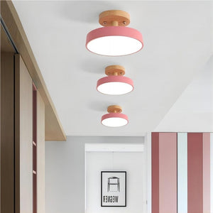 Modern Macaron Wooden Round LED Ceiling Light