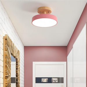 Modern Macaron Wooden Round LED Ceiling Light