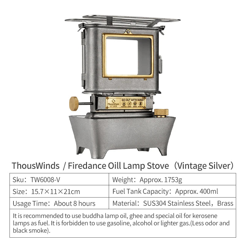 Vintage Stainless Steel Oil Lamp Stove for Camping Cooking