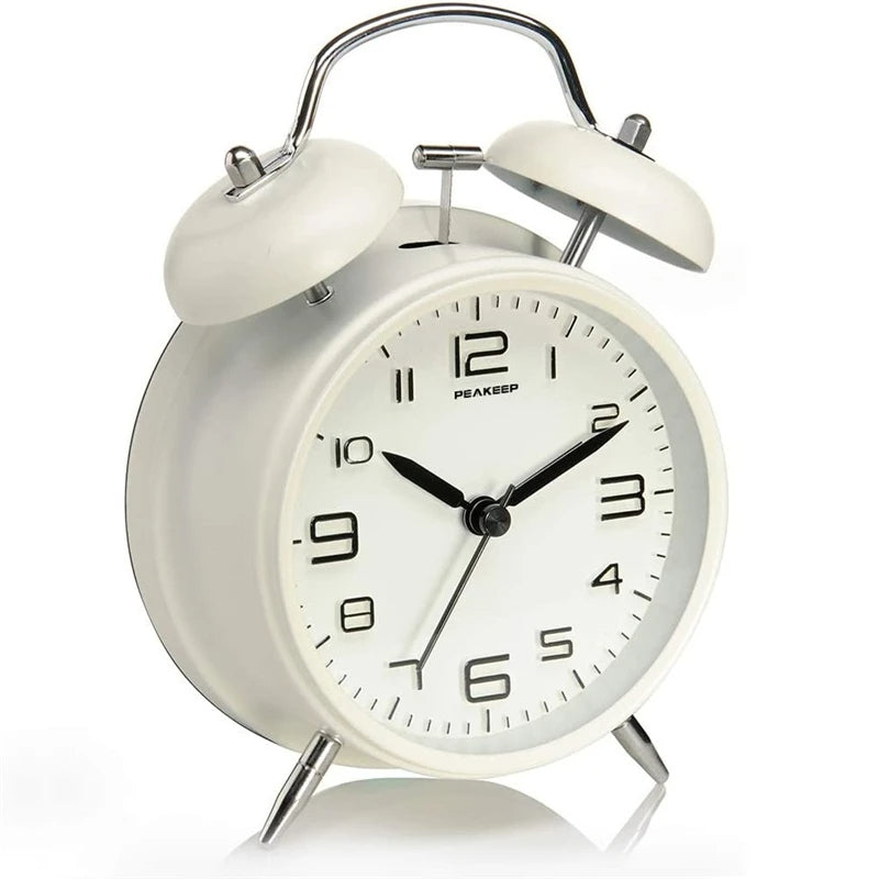 Retro Twin Bell Alarm Clock with Light and Silent Movement