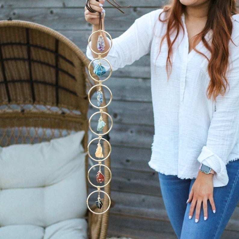 7 Chakra Crystal Hanging Ornament – Healing Gemstone Wall Decor