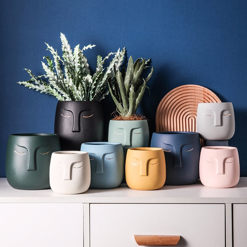 Sleeping Face Abstract Ceramic Flower Pot