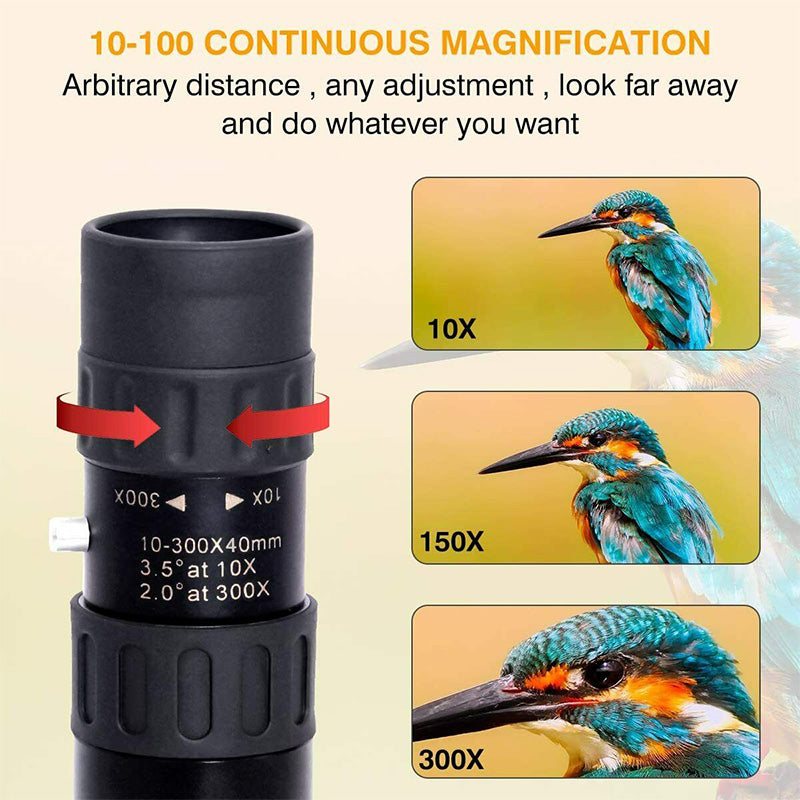 10-300x Zoom Monocular Telescope with HD Optics and Durable Body