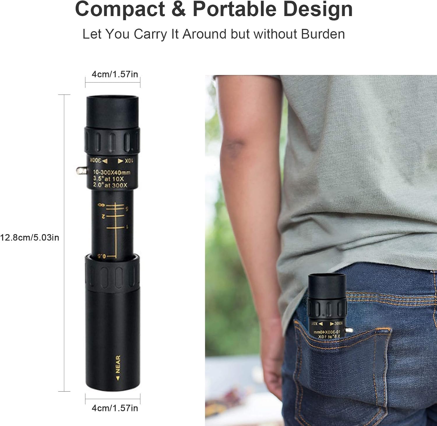 10-300x Zoom Monocular Telescope with HD Optics and Durable Body
