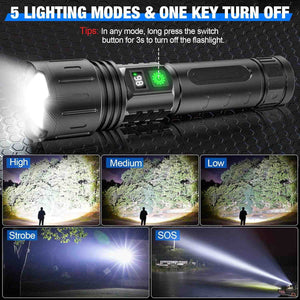 100000LM Super Bright Rechargeable Tactical LED Flashlight, World's Brightest Flashlight with 5 Modes and Waterproof Design