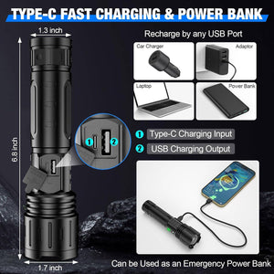 100000LM Super Bright Rechargeable Tactical LED Flashlight, World's Brightest Flashlight with 5 Modes and Waterproof Design