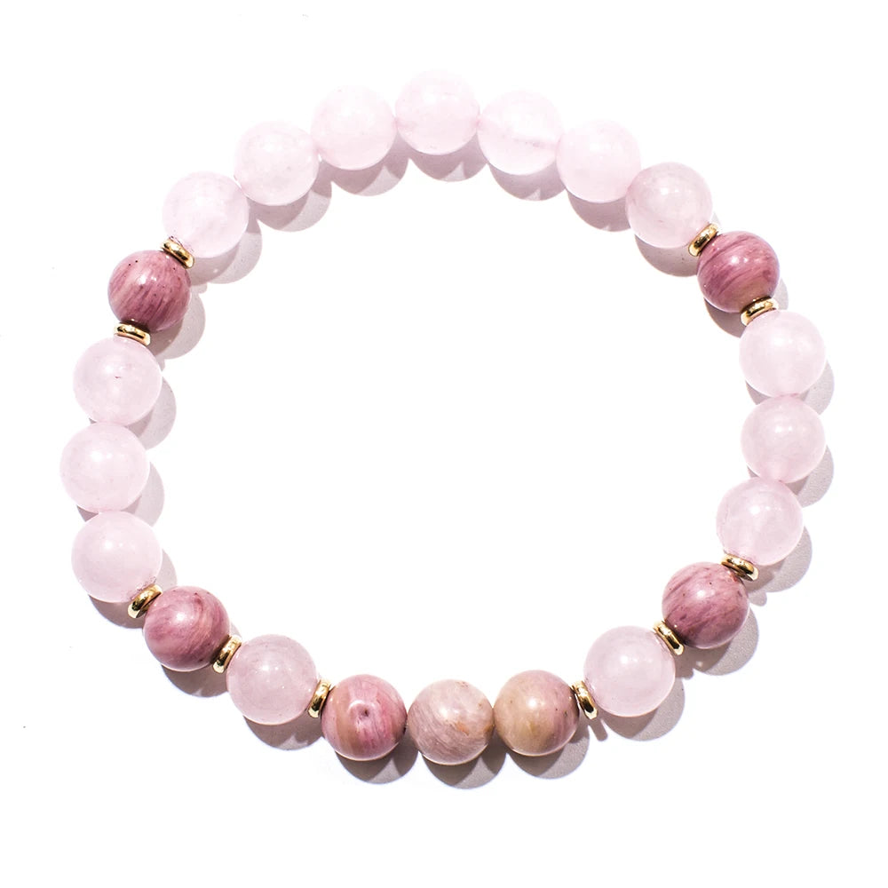 108 Bead Rose Quartz Stone Mala Necklace With Tassel Bracelet Set 1005005107013790-Set