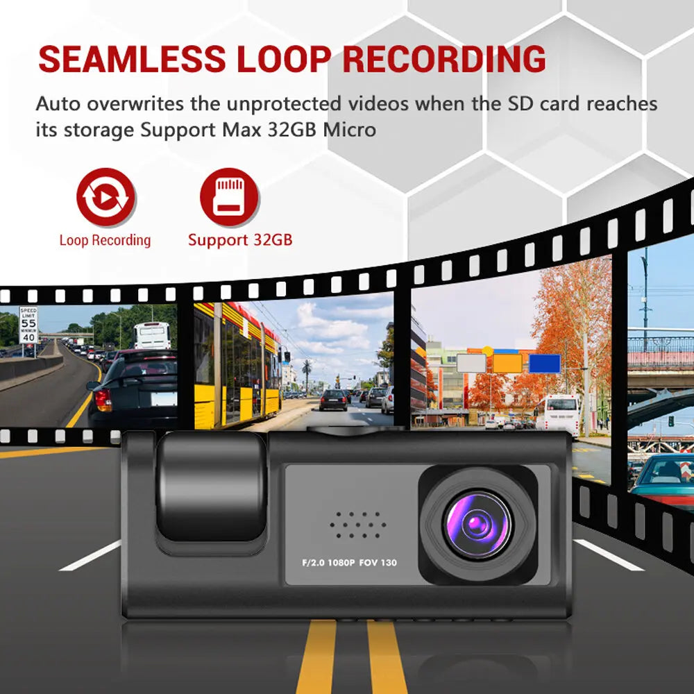 1080P Three Camera Dash Cam With Ir Night Vision Loop Recording 1005008781966705-Y30B-no card