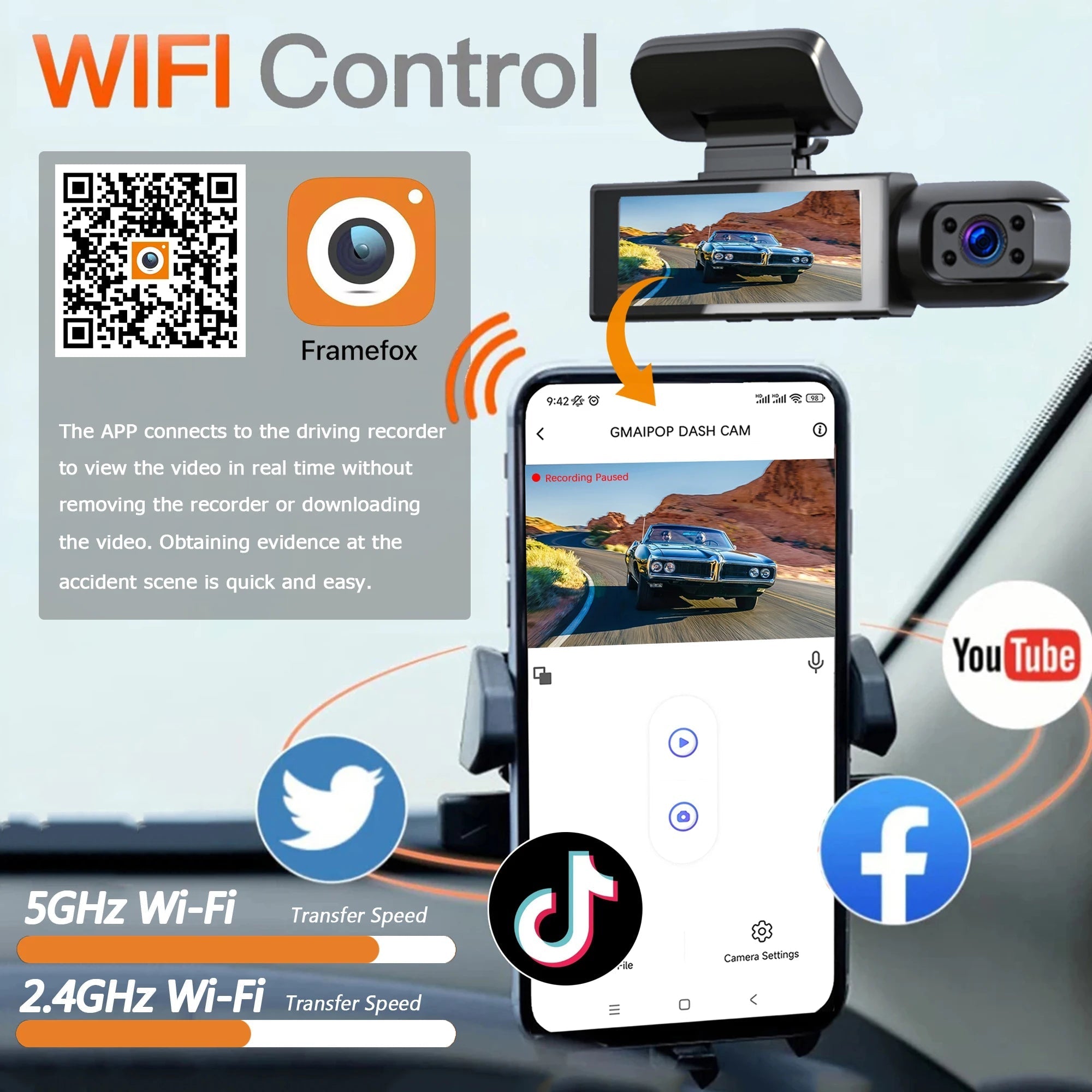1080P Wifi Dual Lens Dash Cam With Night Vision And Loop Recording 1005007938238051-Dash Cam-No SD Card