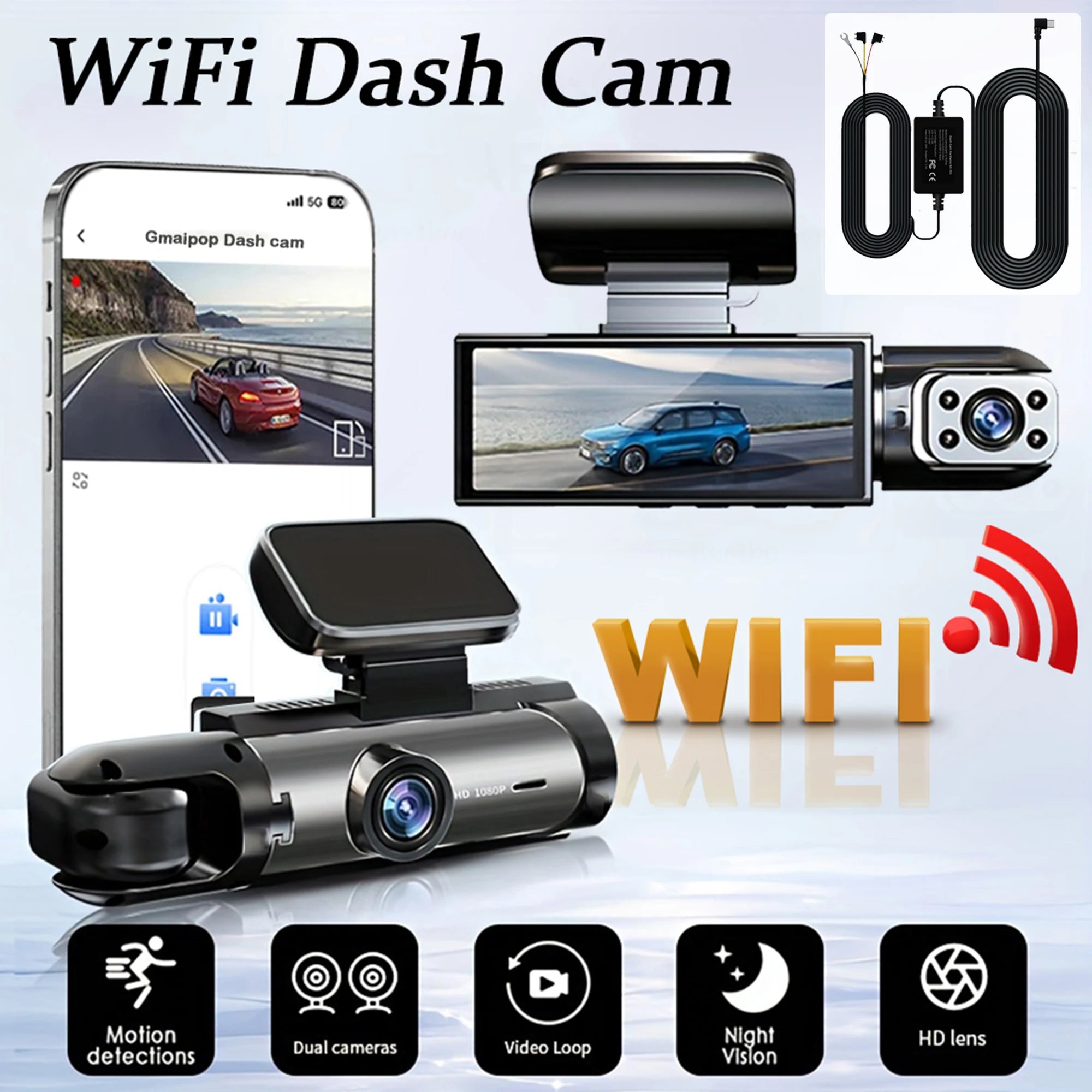 1080P Wifi Dual Lens Dash Cam With Night Vision And Loop Recording 1005007938238051-Dash Cam-No SD Card