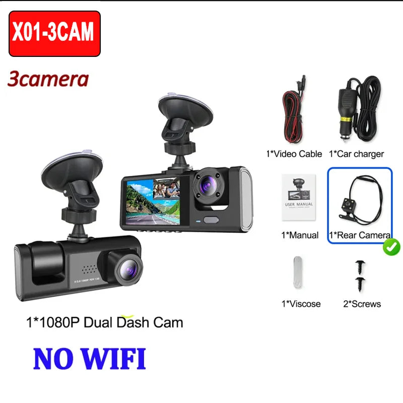 1080P Wifi Three Lens Car Dash Cam With Front Rear Inside 1005009844997448-X85-WIFI-3CAM-NONE