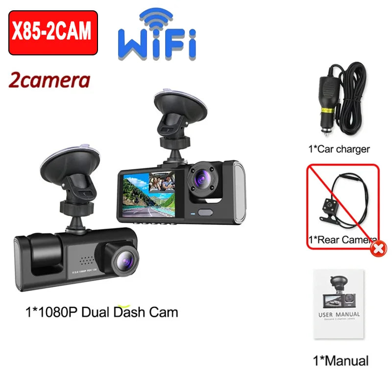 1080P Wifi Three Lens Car Dash Cam With Front Rear Inside 1005009844997448-X85-WIFI-3CAM-NONE