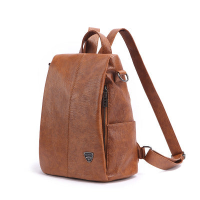 Women’s Composite Cowhide Anti-Theft Backpack with Back Zipper