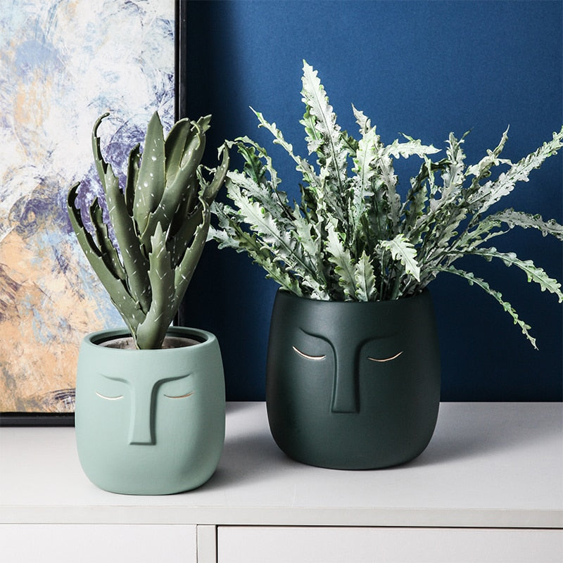 Sleeping Face Abstract Ceramic Flower Pot