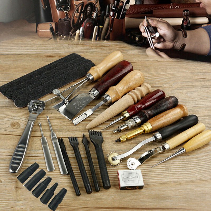 18pcs Ultimate Leather Working Craft Tool Kit, Hand Sewing Kit Leather Tools DIY
