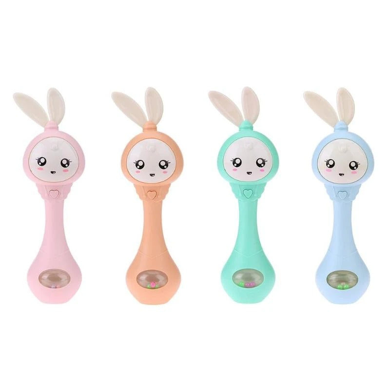 Baby Music Flashing Teether Rattle With Rabbit Hand Bells Mobile For Newborn 0-12M