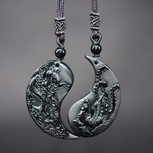 Dragon And Phoenix Yin Yang Obsidian Necklace