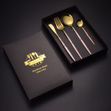 4Pcs Gold Black Dinnerware Set Stainless Steel Luxury Cutlery Set
