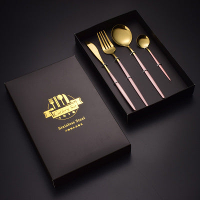 4Pcs Gold Black Dinnerware Set Stainless Steel Luxury Cutlery Set
