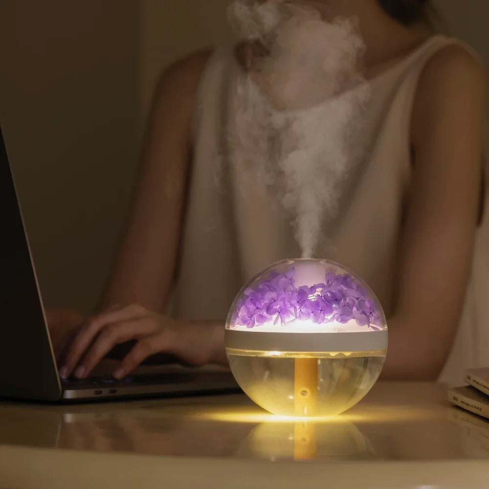 270Ml Usb Rechargeable Ultrasonic Humidifier With Led Light Flower Design 1005005870231987-Purple