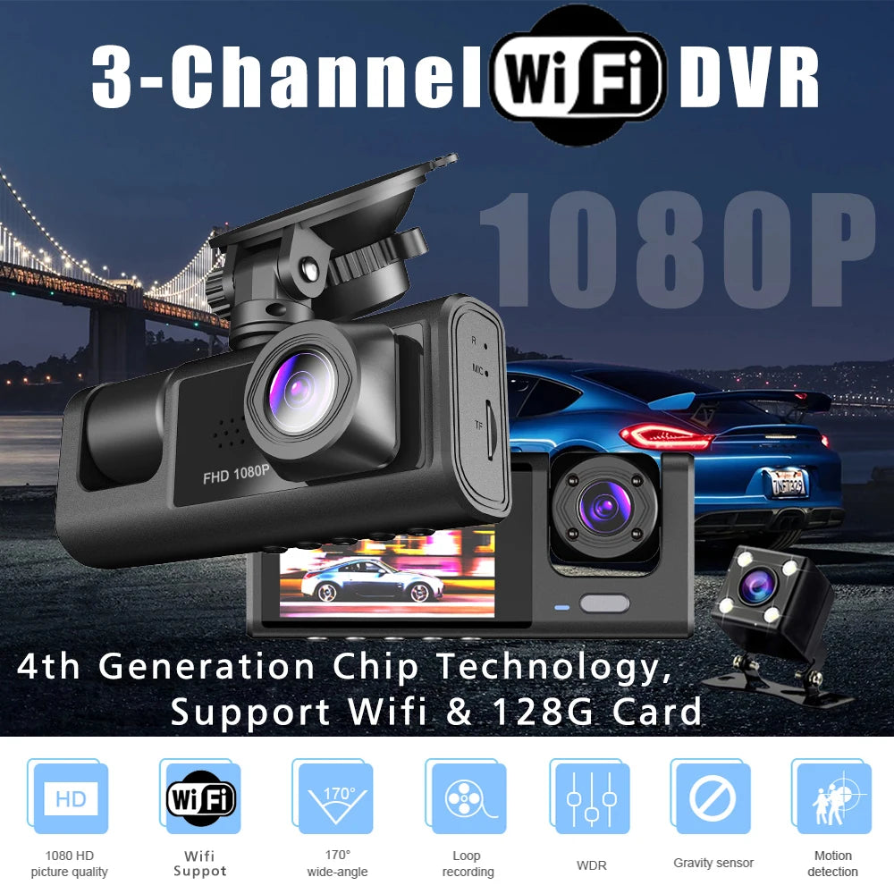 3 Channel Wifi Car Dvr Dash Cam With Cabin Camera 1080P 1005009045171650-Wifi-3 Camera-BL