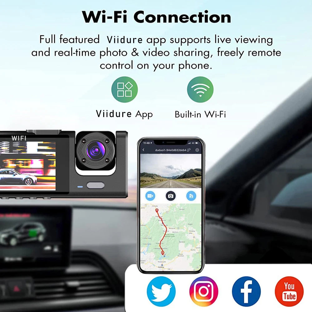 3 Channel Wifi Car Dvr Dash Cam With Cabin Camera 1080P 1005009045171650-Wifi-3 Camera-BL