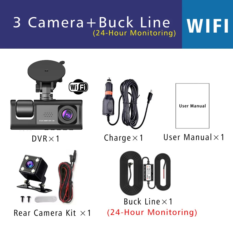 3 Channel Wifi Car Dvr Dash Cam With Cabin Camera 1080P 1005009045171650-Wifi-3 Camera-BL